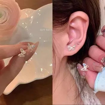 Серьги-бабочки из серебра 925 пробы с цирконами - изысканные и красочные женские роскошные серьги в стиле знаменитостей A1120 серебряный