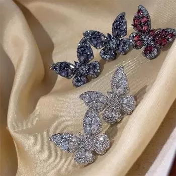 Серьги-бабочки из серебра 925 пробы — свежий корейский дизайн с гальваническим покрытием золотом, легкий роскошный стиль ниши