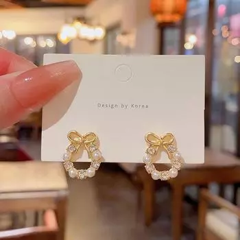 Серьги-бабочки из серебра 925 пробы с жемчугом и бриллиантовой инкрустацией — модные, универсальные и элегантные A066 золотой