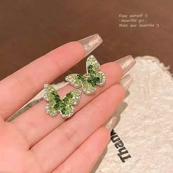 Серьги-бабочки из серебра 925 пробы: Элегантный свежий дизайн с роскошными стразами A1650 зелёный