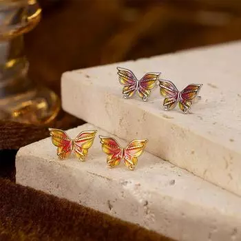 Серьги-бабочки из серебра S925 пробы с синей эпоксидной смолой, женские стильные простые серьги с темпераментом, летняя ювелирная мода 925 Silver золотой