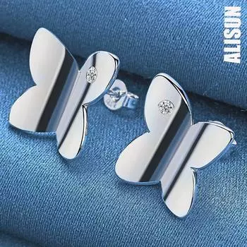 Серьги-бабочки из стерлингового серебра 925 пробы с перфорацией из циркония класса ААА, свадебные украшения 1.50*1.40cm