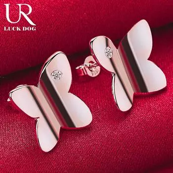 Серьги-бабочки из стерлингового серебра 925 пробы с перфорацией из циркония класса ААА, свадебные украшения 1.50*1.40cm