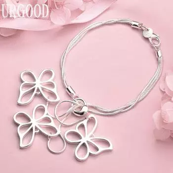 Серьги-бабочки из стерлингового серебра 925 пробы, ожерелье, браслет, модные свадебные украшения 20CM