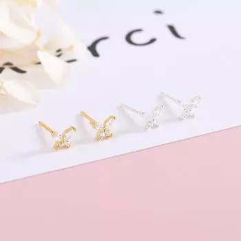 Серьги-бабочки из стерлингового серебра с цирконами — корейский стиль, элегантность и тренд ES331, 925 Silver золотой