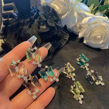 Серьги-бабочки мечты, цветные драгоценные камни, женственный стиль, модные ювелирные изделия, серьги-гвоздики белый