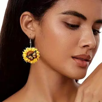 Серьги-бабочки «Подсолнух» с надеждой жёлтый