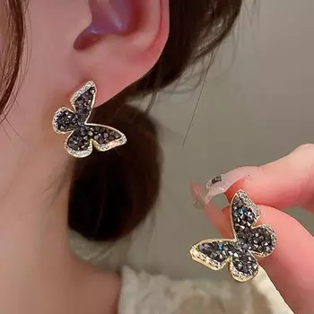 Серьги-бабочки с цирконием для женщин, Черная бабочка, крутые серьги-гвоздики для девочек, модные женские серьги-гвоздики для вечеринки, повседневная одежда, модные ювелирные изделия золотой