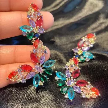 Серьги-бабочки с цветными драгоценными камнями, красивые и свежие весенние украшения с темпераментными серьгами-гвоздиками для женщин белый