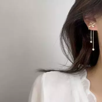 Серьги-бабочки с длинной кисточкой и москитной сеткой, зажим для ушей без пирсинга, модные серьги