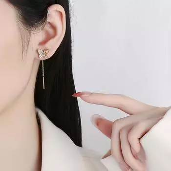 Серьги-бабочки с длинными кисточками и кабелем в корейском стиле, универсальные серьги в стиле ниши