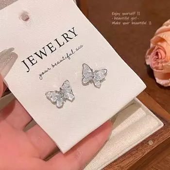 Серьги-бабочки с голубыми градиентными кристаллами из серебра 925 пробы серебряный