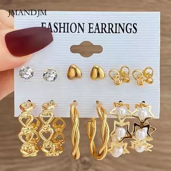 Серьги-бабочки с инкрустацией из жемчуга, серьги премиум-класса в стиле ретро из металла, 6 комплектов сережек, комбинированные женские alloy