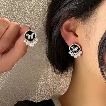 Серьги-бабочки с жемчугом, женские ретро-серьги со стразами и легким блеском, роскошные, высокого класса, серьги-гвоздики, нишевый дизайн, темпераментные серьги