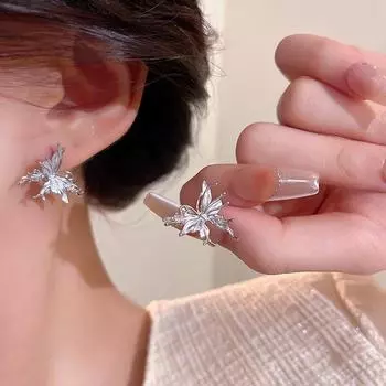Серьги-бабочки в корейском стиле: Элегантный, модный дизайн из металла для женщин A2006 серебряный