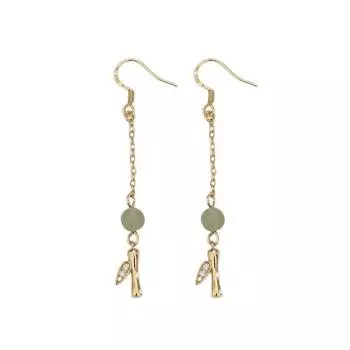 Серьги-бамбук в китайском стиле Guoxin, Женский раздел Gaosheng Ретро Хэтяньский нефрит Богатый бамбук Циркон Серьги, Длинный бамбук copper