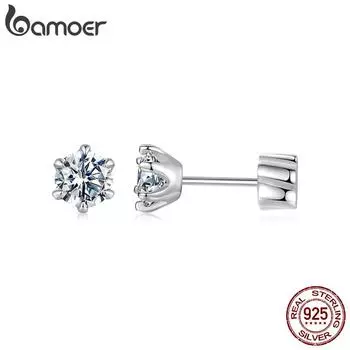 Серьги BAMOER из белого золота с муассанитом для женщин, серебряные 925 пробы, сверкающие муассаниты, подарок на Рождество 0.35cm серебряный