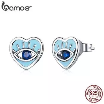 Серьги BAMOER из стерлингового серебра 925 пробы, западный мифический синий циркон в форме сердца, серьги с изображением глаз дьявола, ювелирные изделия для женщин 925 silver