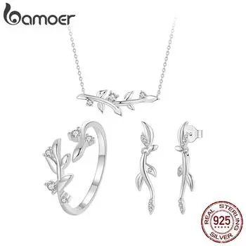 Серьги BAMOER из стерлингового серебра 925 пробы, кольцо, ожерелье с фианитом, гипоаллергенные легкие ювелирные изделия, подарки для девочек