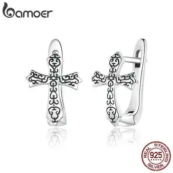 Серьги BAMOER Vine Cross для женщин, стерлинговое серебро 925 пробы, серебряные массивные ювелирные изделия, серьги оригинального дизайна