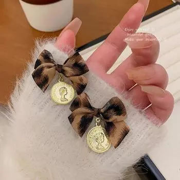 Серьги-бант с леопардовым принтом из серебра 925 пробы — модный, универсальный стиль для осени/зимы золотой