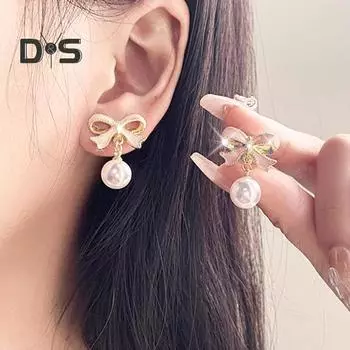 Серьги-бантики для женщин, искусственный жемчуг, подвесные серьги-бантики, ювелирные украшения на День святого Валентина, подарки для девочек чёрный