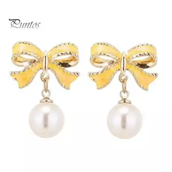 Серьги-бантики для женщин, искусственный жемчуг, подвесные серьги-бантики, ювелирные украшения на День святого Валентина, подарки для девочек жёлтый