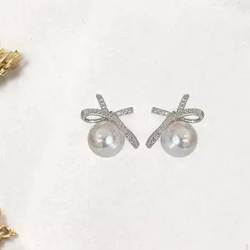 Серьги-бантики для женщин с подвесками в форме капли и жемчуга ко Дню святого Валентина со стразами серебряный