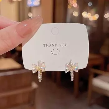 Серьги-бантики и жемчуг из серебра 925 пробы в форме буквы C - модные и элегантные женские аксессуары E5390 золотой