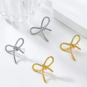 Серьги-бантики из европейского и американского сплава: Простой дизайн из металла в корейском стиле для женщин серебряный