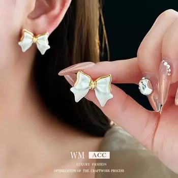 Серьги-бантики из гальванизированного серебра 14 карат с игольчатым бантом и стильным дизайном. Серьги Sense. Легкие, роскошные, маленькие и универсальные серьги. 1#