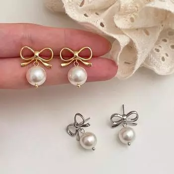 Серьги-бантики из серебра 925 пробы, изысканные женские серьги-подвески с жемчугом, серьги премиум-класса Niche 925 silver needle
