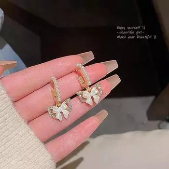 Серьги-бантики из серебра 925 пробы с жемчугом — модный, элегантный, эксклюзивный дизайн A1080 золотой