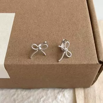 Серьги-бантики из стерлингового серебра S925, модные универсальные серьги-гвоздики, трендовые серьги серебряный