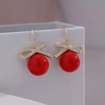 Серьги-бантики из жемчуга в корейском стиле — элегантный симметричный дизайн для женщин