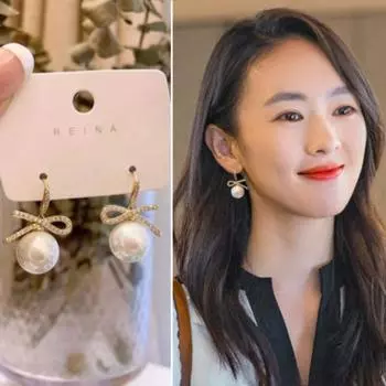 Серьги-бантики с бриллиантами и жемчугом Temperament, высококачественные женские серьги, корейские новые серьги в французском стиле Frigid