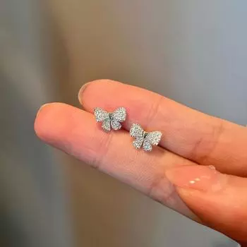 Серьги-бантики с бриллиантами, маленькие серьги Love, милые серьги-гвоздики для женщин в стиле Ins