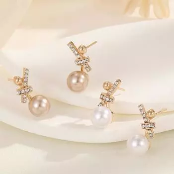 Серьги-бантики с бриллиантами, модные серьги-гвоздики с имитацией жемчуга для женщин, ювелирные изделия, аксессуары для невесты, девушки, вечеринки, помолвки, подарки шампанского