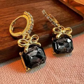 Серьги-бантики с бриллиантовой отделкой Super Flash Diamond-Set, женские универсальные серьги-подвески с черным кристаллом
