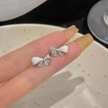 Серьги-бантики с цирконом Милые серьги в японском и корейском стиле