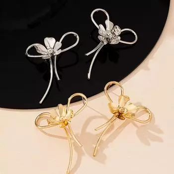 Серьги-бантики с цветком, модные и простые серьги золотой