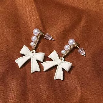 Серьги-бантики с имитацией жемчуга, женские украшения, аксессуары для вечеринок 1 Pair