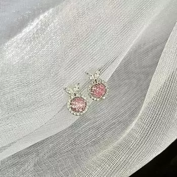 Серьги-бантики с розовыми бриллиантами в виде кроличьих ушей, маленькие темпераментные серьги, симпатичные маленькие заправленные серьги