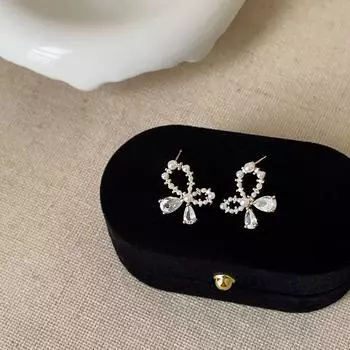 Серьги-бантики с жемчугом и цирконием, женские, нишевые, простые, модные, темпераментные, универсальные серьги