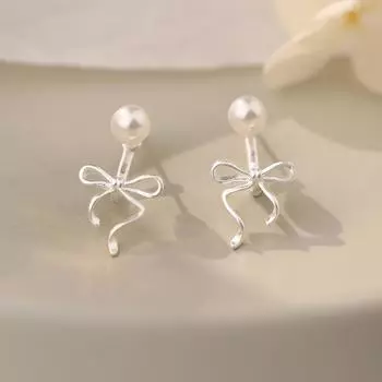 Серьги-бантики с жемчугом, простые, милые, свежие и сладкие, серьги-гвоздики