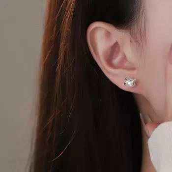 Серьги-бантики с жемчугом, свежие, милые, простые, литературные и изысканные украшения для прокалывания ушей