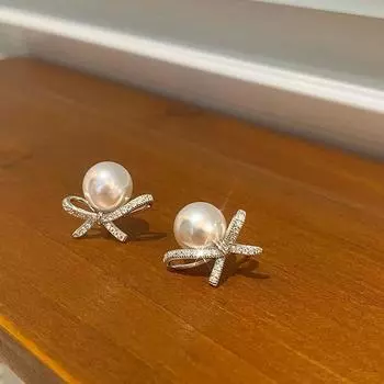 Серьги-бантики с жемчугом в стиле ретро, французские бриллианты, сладкий темперамент, элегантные серьги Niche