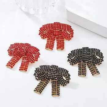 Серьги-бантики со сверкающими бриллиантами 2024 года — элегантные свадебные украшения для женщин чёрный