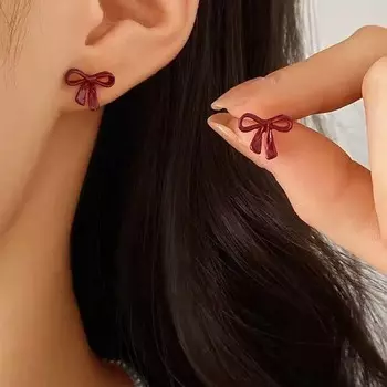 Серьги-бантики в стиле ретро с красным бантом для девочек, простые компактные серьги, элегантные украшения для ушей, подарки как