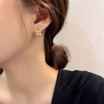 Серьги-бантики в виде мультяшного медведя, милый детский дизайн, студенческие серьги, серьги в виде животных